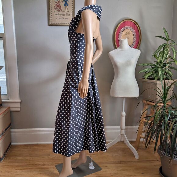 NWT Vintage 90s Laura Ashley Maxi Dress Navy Polka Dot Cottagecore Size 4 - Picture 4 of 16